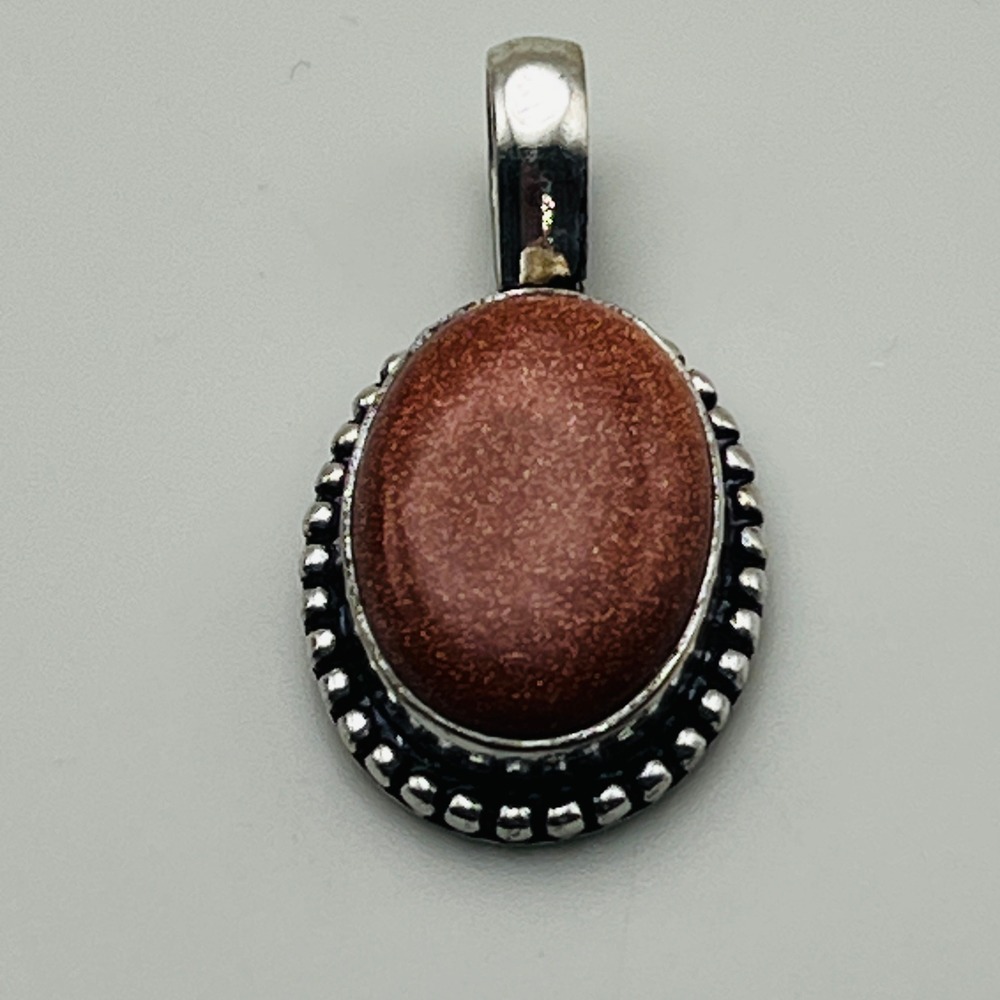 Vintage‎ Goldstone Pendant Cabochon Silver Tone Artisan Statement Jewelry Charm